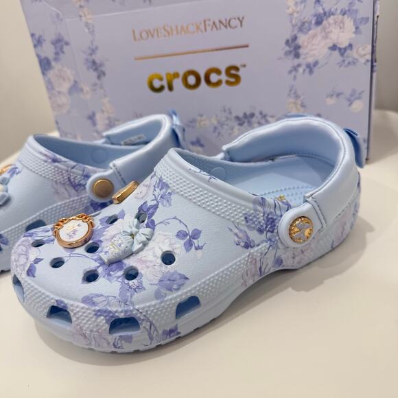 LoveShackFancy x Crocs Classic Clog - Mineral Blue Floral Print Size 7 NWT - Picture 8 of 9